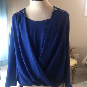 Calvin Klein Faux Wrap Blouse Royal Blue